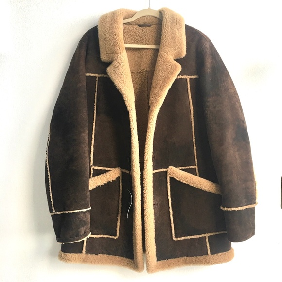 Cole Haan Leather Shearling brown Long Jacket - Picture 2 of 8